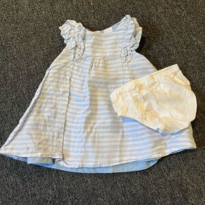 Striped Blue and White Kids Dress with Bloomers
